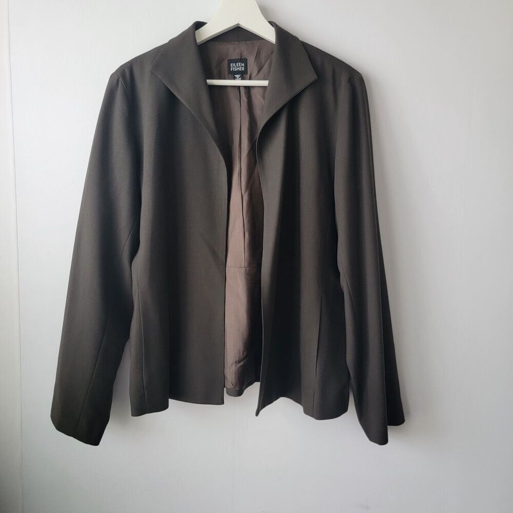 Eileen Fisher green Wool Open Front Jacket size M‎